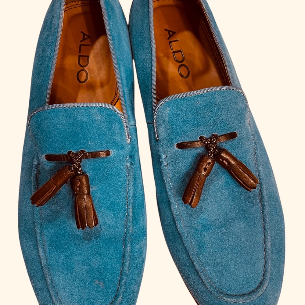 Aldo Teal Suede Men's Loafers with Tassels